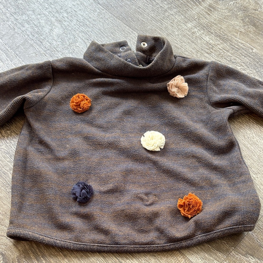 Zara Brown Kids Sweater with Colorful Floral Details